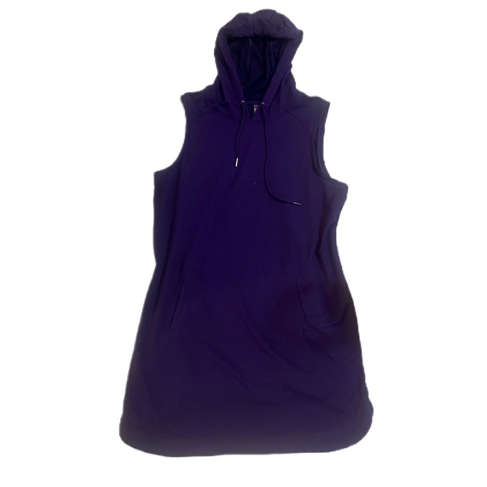 Dark Purple Sleeveless Hoodie Sweater comfy casual midi dress - Picture 2 of 7